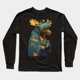 Traditional Art Nouveau Anthropomorphic Moose Long Sleeve T-Shirt